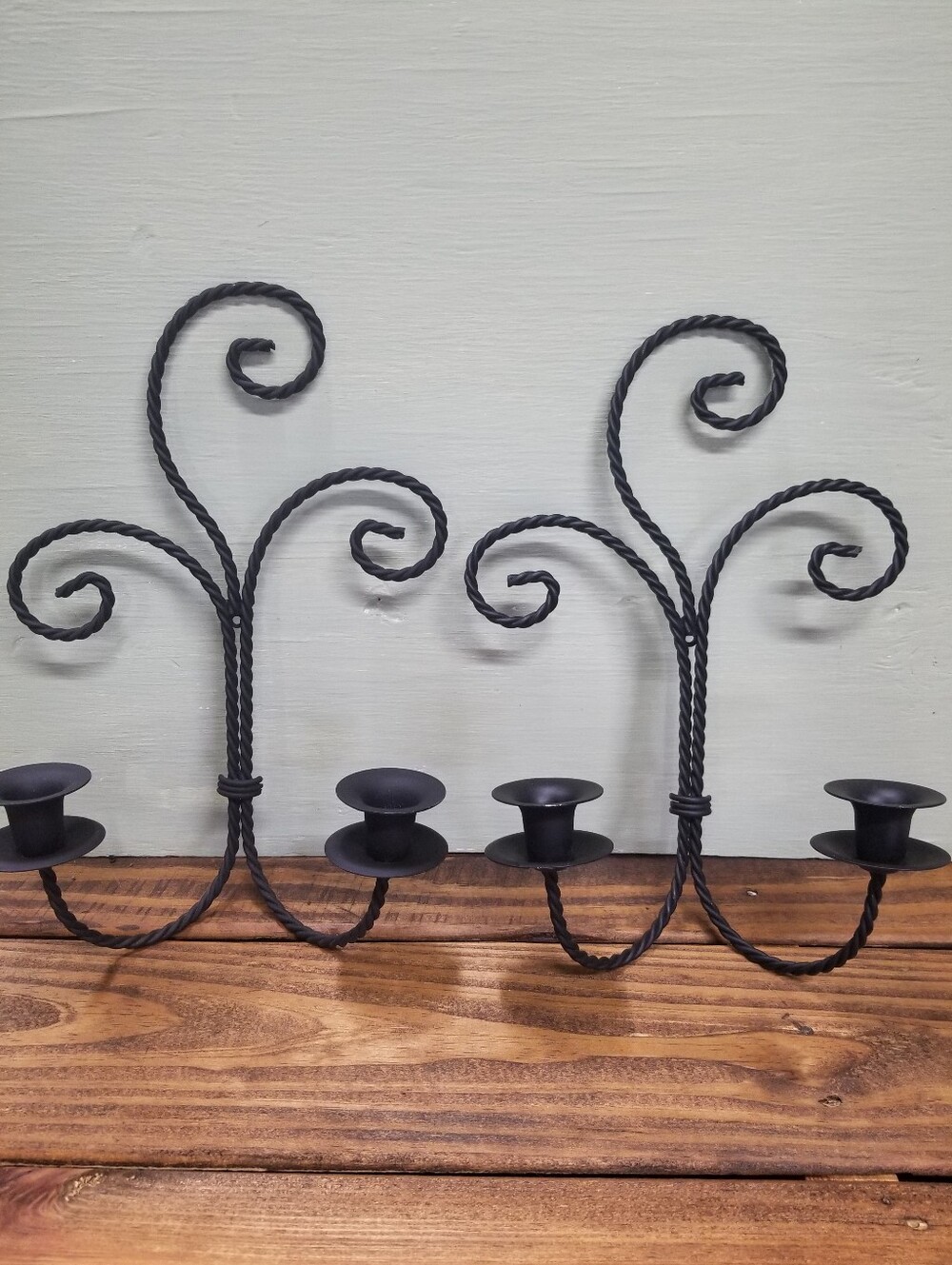 Vintage Black Twisted Wire Wall Candle Holders